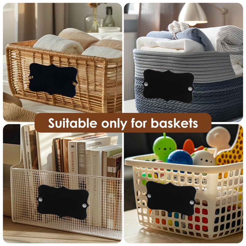 Temlum 18 Pcs Acrylic Basket Labels, Storage Tags with Chalk Marker Removable Label for Wire, Wicker, Woven Baskets & Pantry Storage (Wavy Shape 01, Black) - Image 4